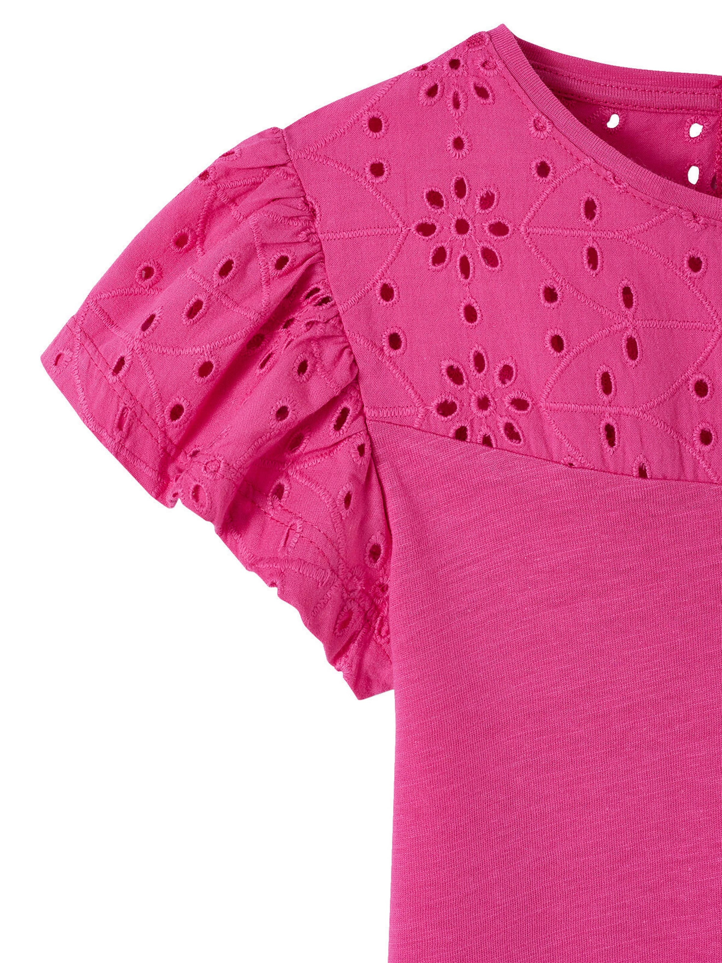 Vertbaudet Mädchen T-Shirt mit Volantärmeln und Lochstickerei fuchsia