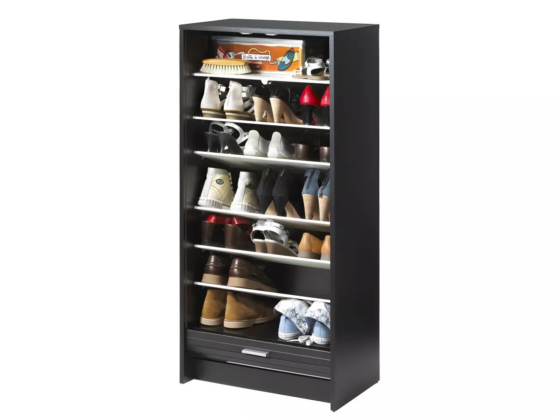 Meuble à Chaussures Noir Bicolore 21 paires 8 Niches - Coloris: Chêne Naturel
