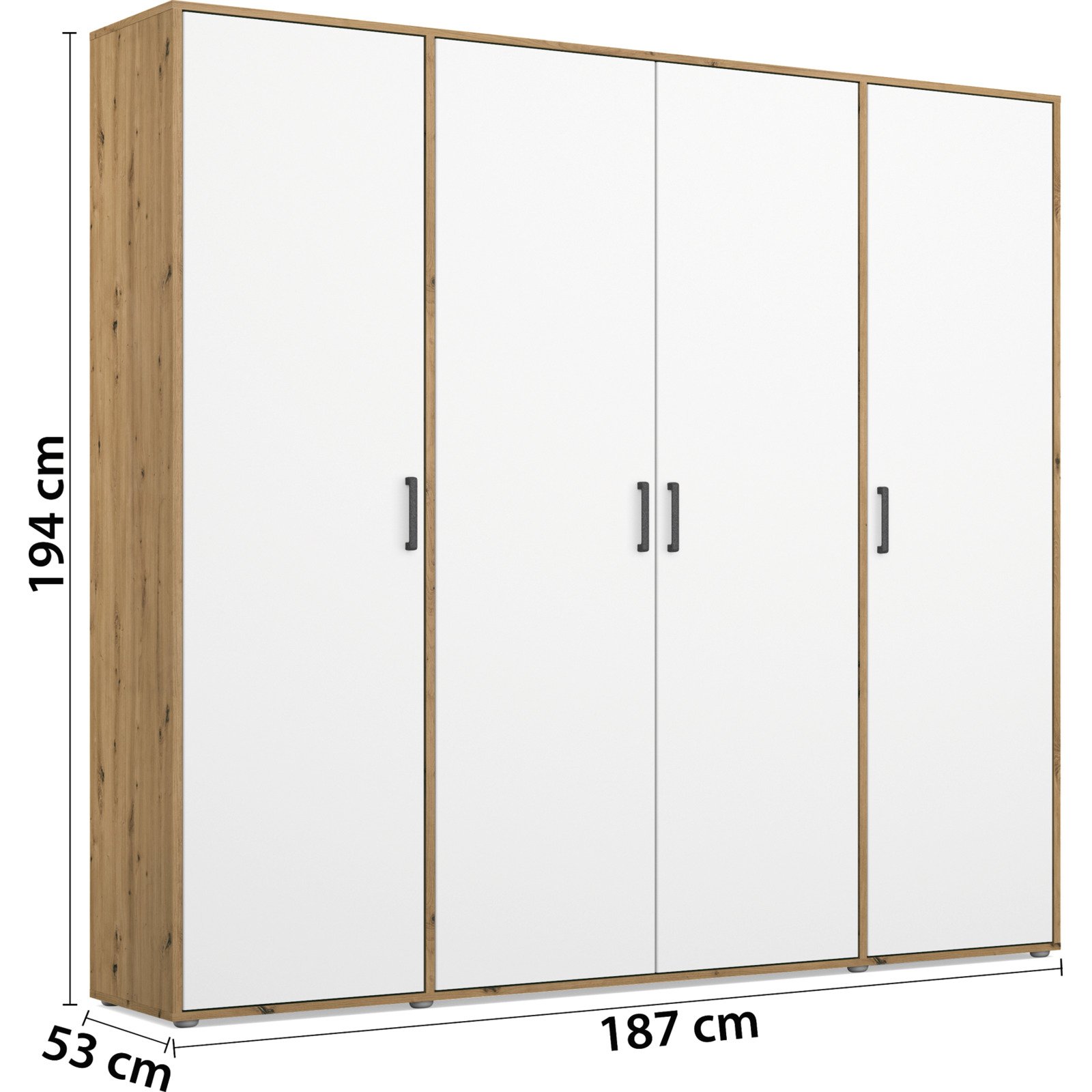 Drehtürenschrank Voyager Artisan 187 x 194 x 53 cm, 4-türig weiss / Artisan