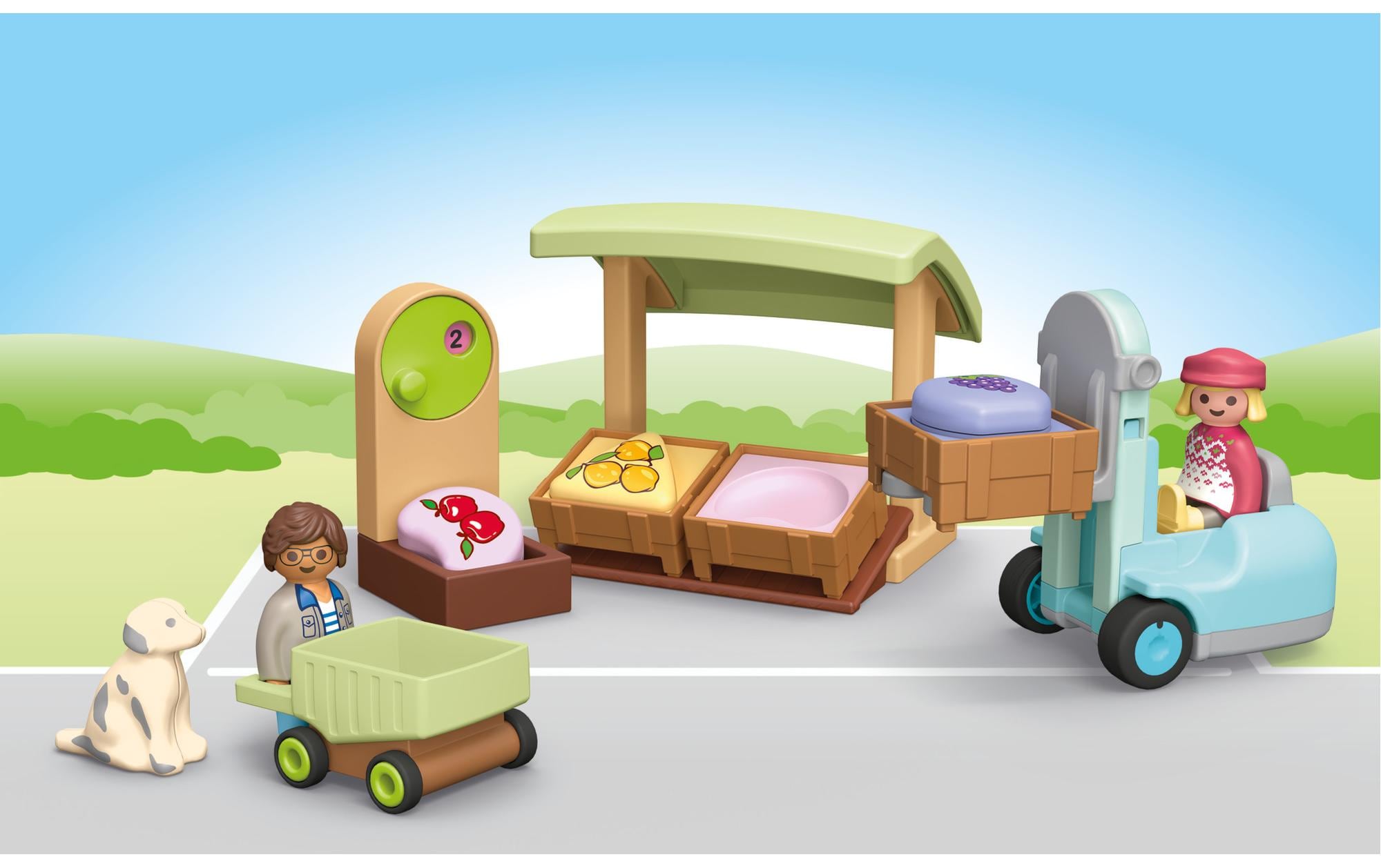 Junior Bio-Marktstand & Gabelstapler 71691Nachhaltiges Spielset aus pflanzenbasiertem Kunststoff