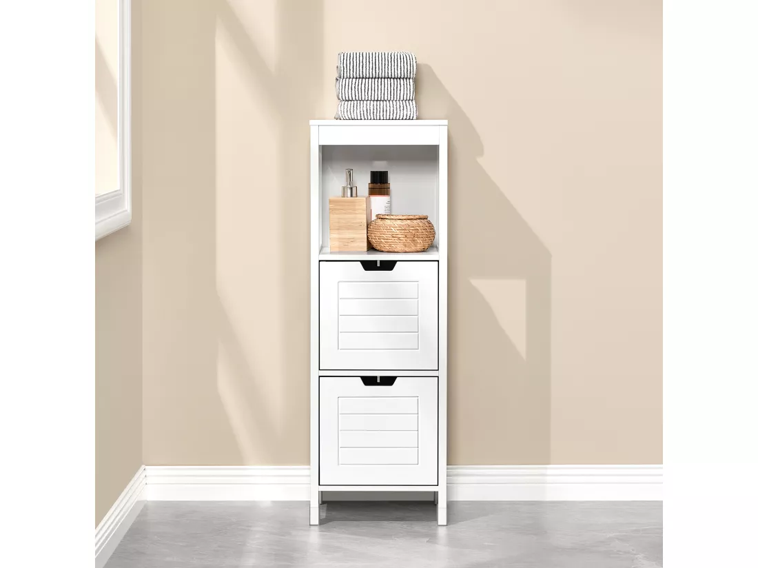 Meuble Colonne Meuble Bas de Salle de Bain Armoire Toilette – 1 étage et 2 tiroirs, FRG127-W