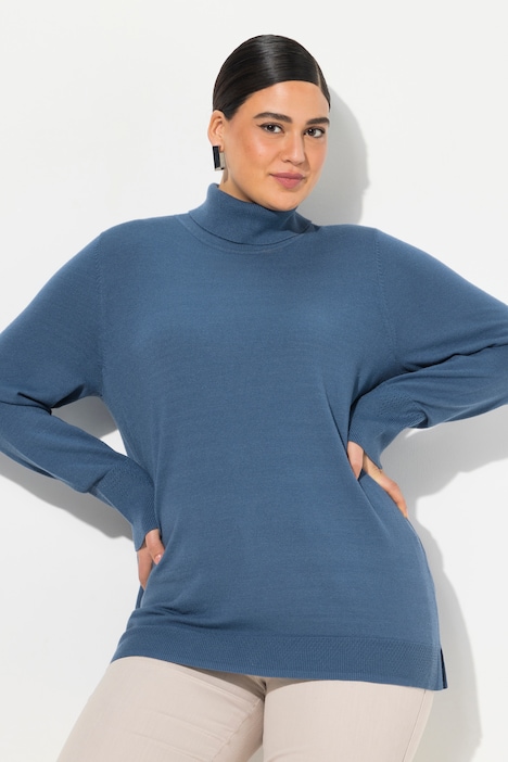Rollkragenpullover, breite Rippbündchen, Langarm