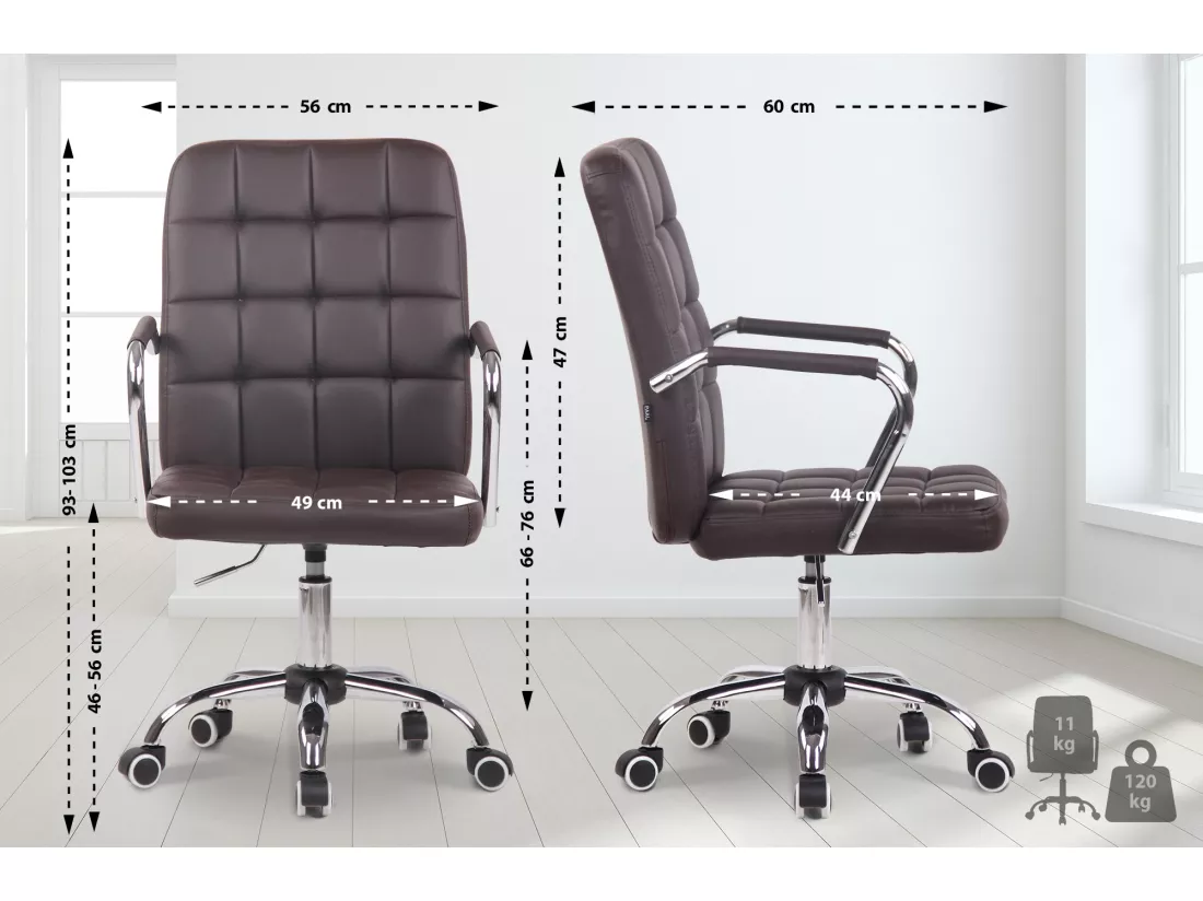 Chaise de bureau - Similicuir & Métal chromé - Marron - Terni
