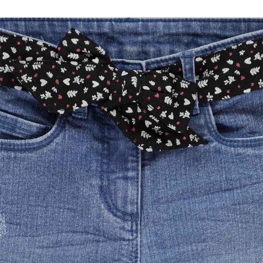 Jean slim + ceinture foulard pour fille - Bleu moyen