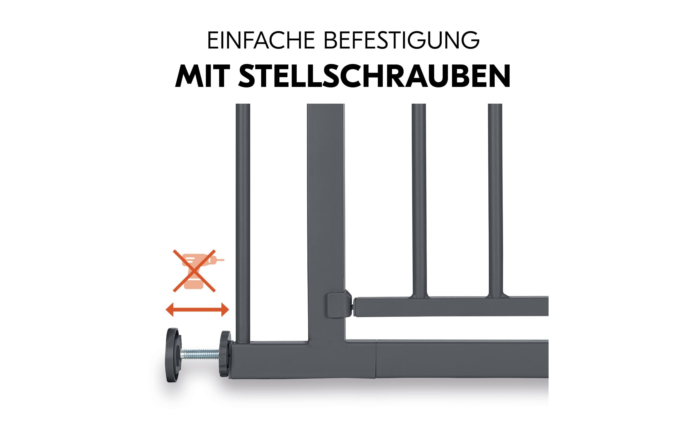 Türschutzgitter Open N Stop 2 Dark Grey 75 cm - 80 cmPraktisches, manuell schliessendes Tür- und Treppenschutzgitter-Set