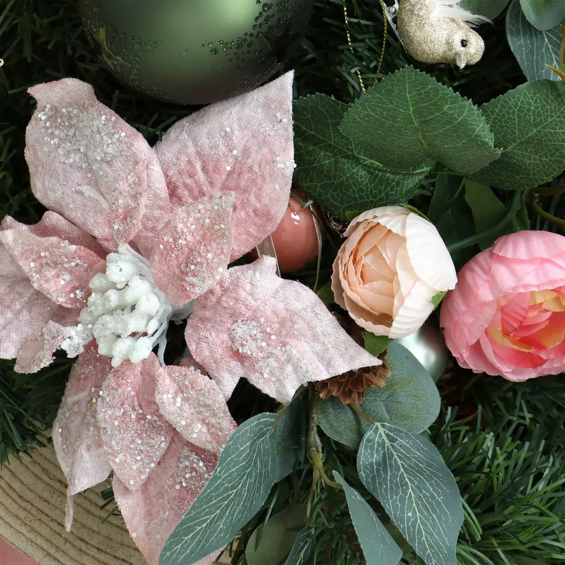 Poinsettia de Noël  sur clip (D16 cm) Rose poudré