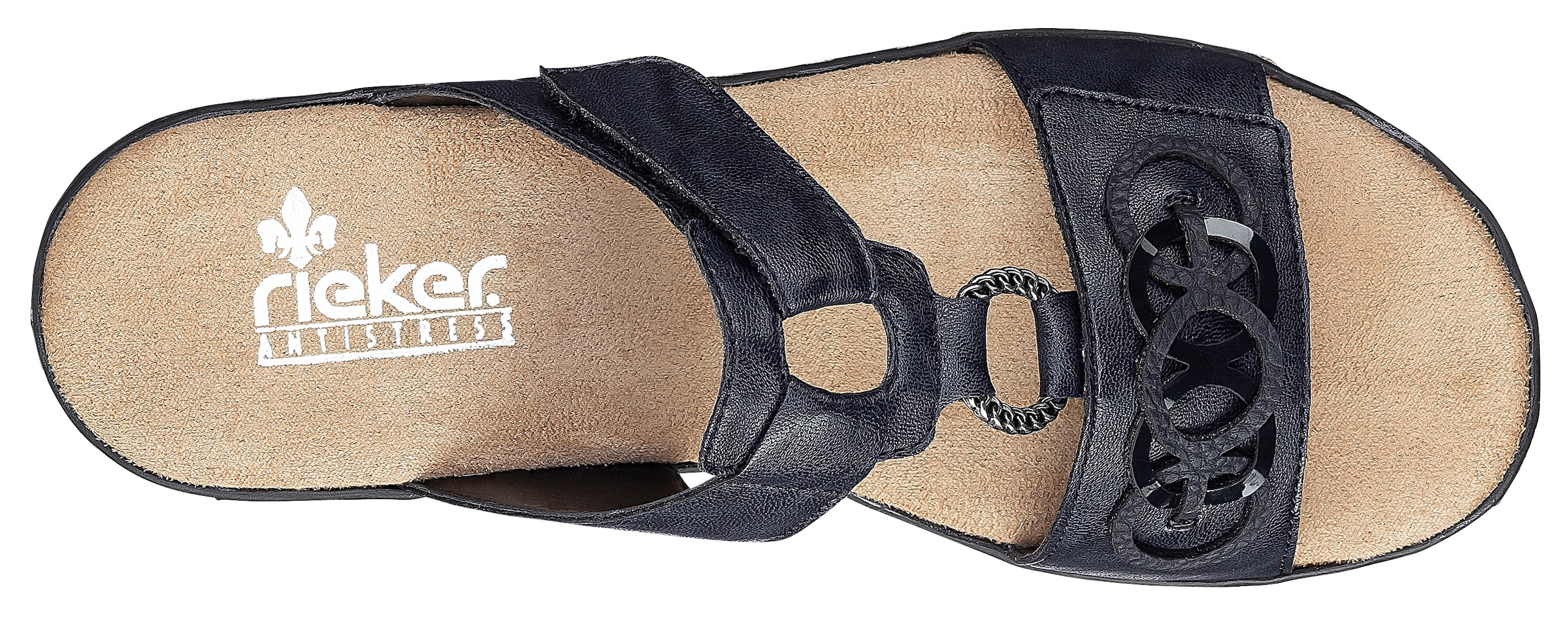 Rieker Pantolette  , Plateau, Sommerschuh, Schlappen mit Schmuckelementen