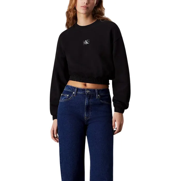 Calvin Klein Woven Label Cropped Crewneck Sweater Dames