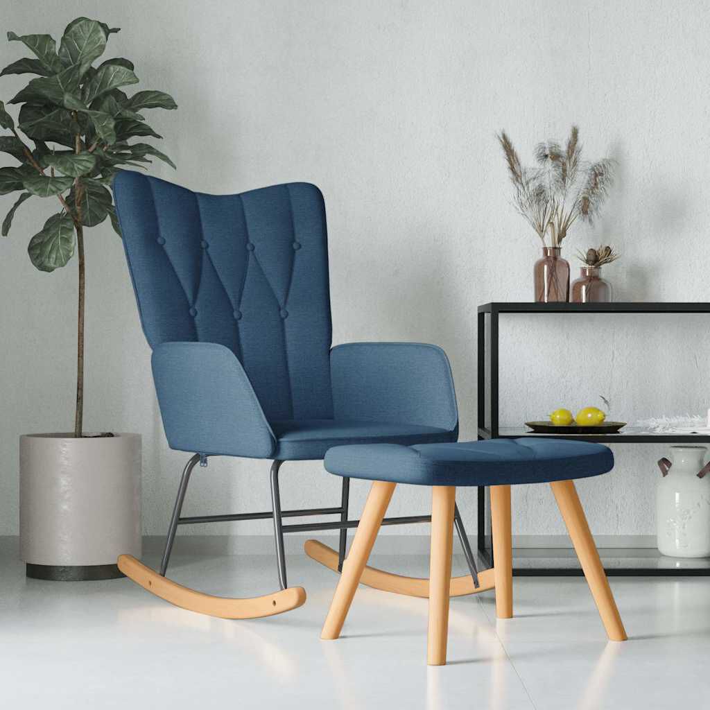 vidaXL Schommelstoel met voetenbankje, blauw, bekleed met stof