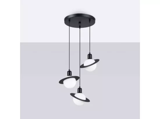 Lustre Hyperion moderne en acier - 3 sources lumineuses - L.32 x H.120 cm - noir