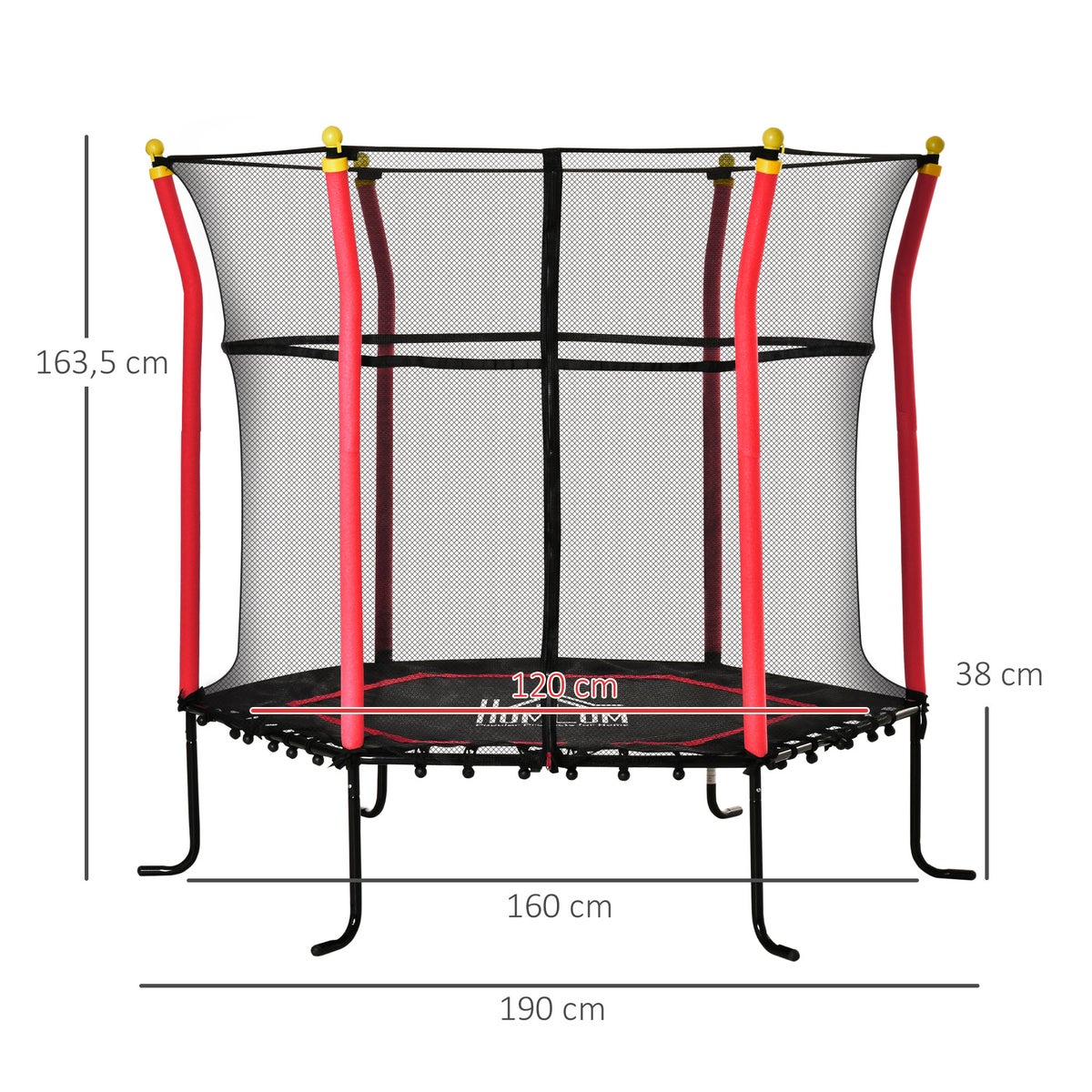 HOMCOM Kindertrampoline, Tuintrampoline met Veiligheidsnet, voor 3-10 Jaar, Ø160 cm, Staal, Rood