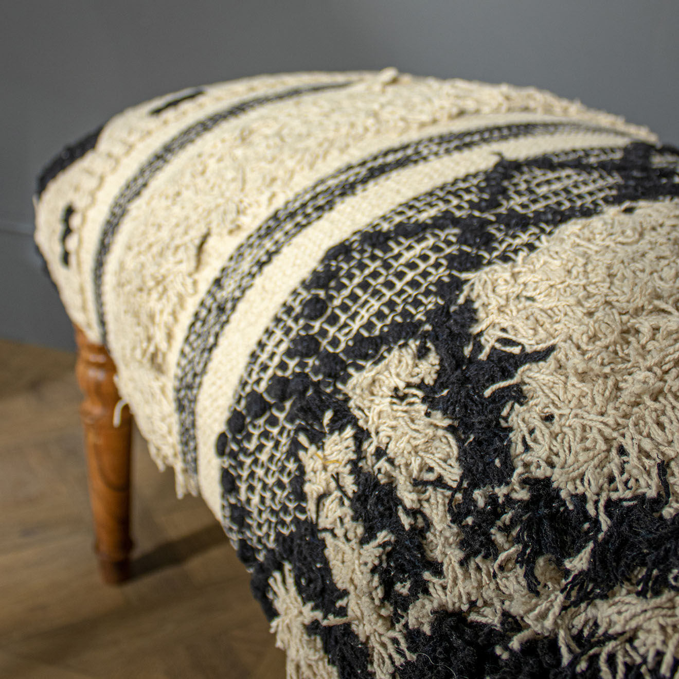 Now's home Banc en coton assam blanc/noir - 115x40x40 cm