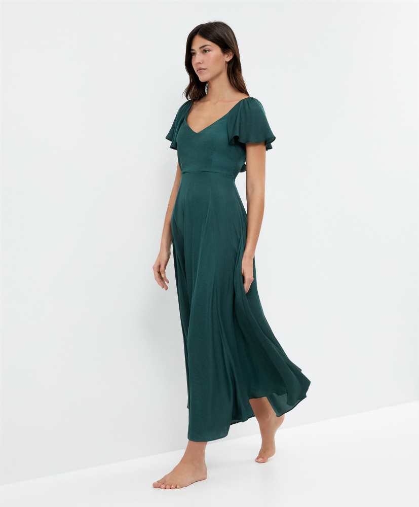 Vestido midi de cetim com costas abertas