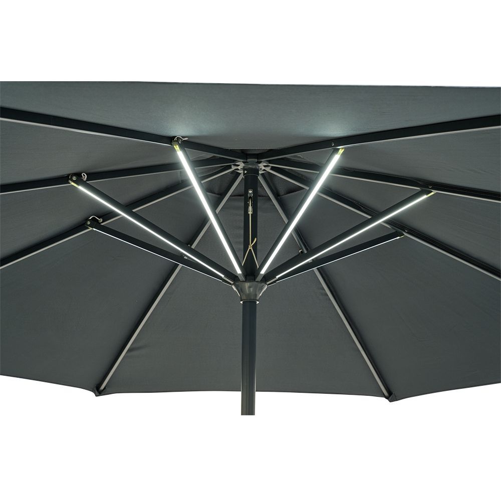 Parasol lumineux centré rond Lumino solaire gris Ø300xH255cm