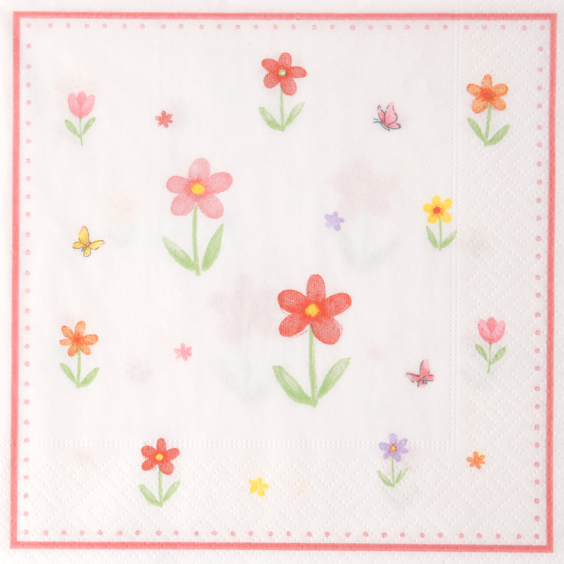 20 Servietten mit Blumen Dessin hellrot / weiss / bunt