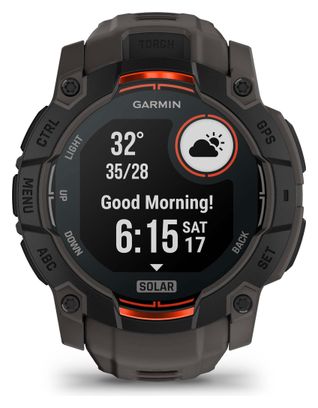 Montre GPS Garmin Instinct 3 Solar - 50 mm Noir avec Bracelet en Silicone Gris Charcoal