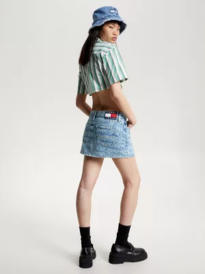 Saia curta jeans Sophie de cintura baixa com estampa de nome