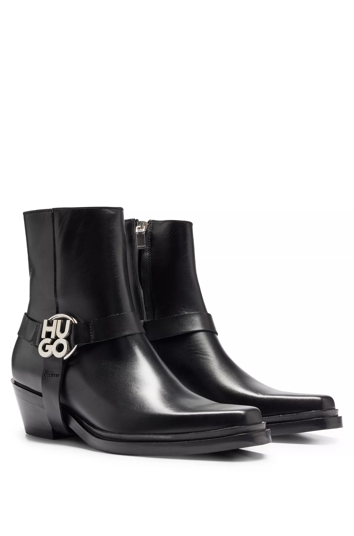 Botas HUGO vermelhas de cano curto em couro com detalhe metálico do logotipo empilhado