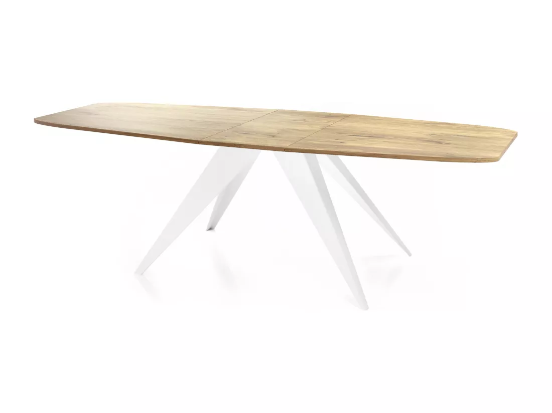 Table à Manger Extensible Style Loft - Table Industrielle Avec Pieds Métalliques Blancs - Design Moderne Pour Salon - 160 Cm Extensible à 200 Cm - Chêne Lancelot