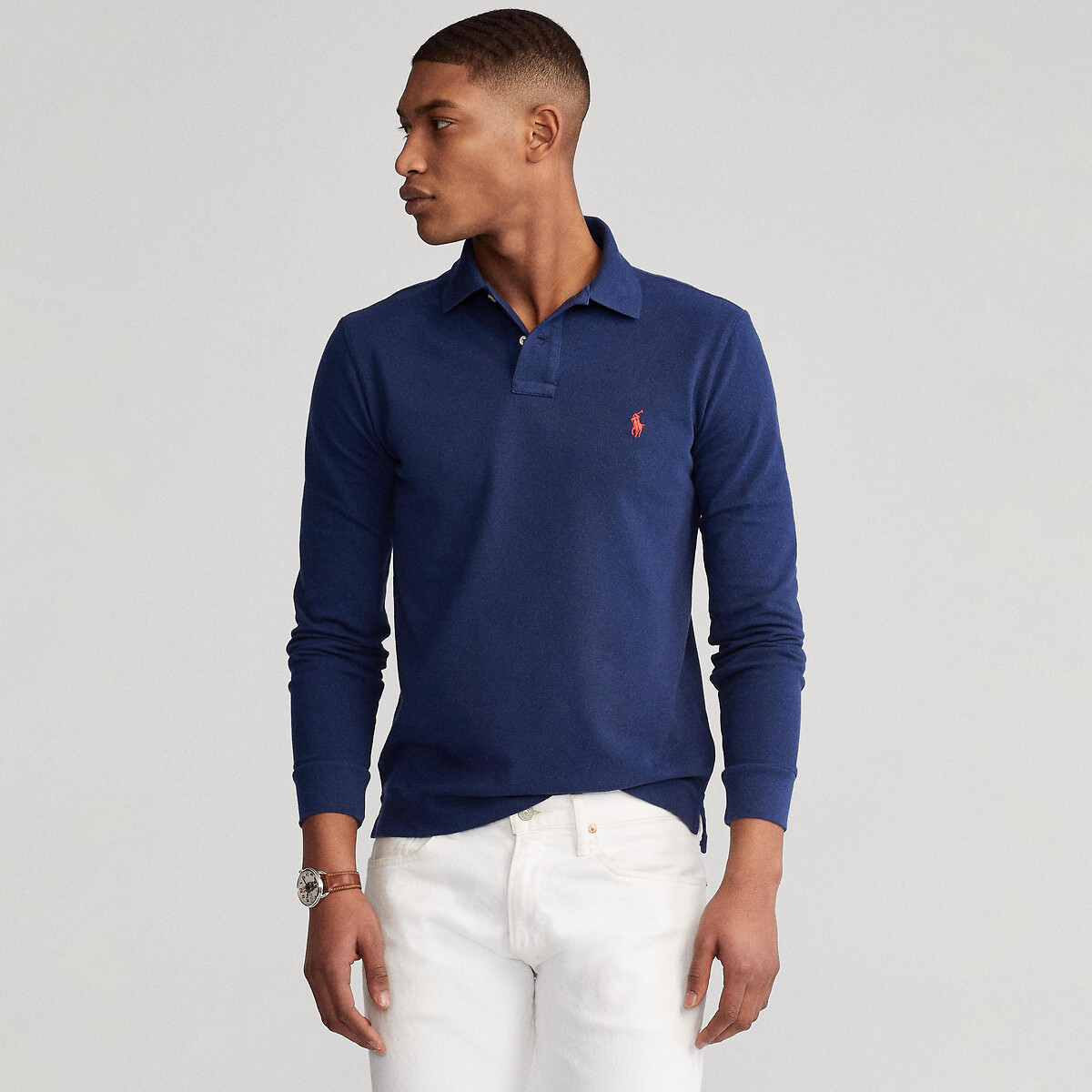 POLO RALPH LAUREN<br>Polo de manga comprida com corte justo em piqué