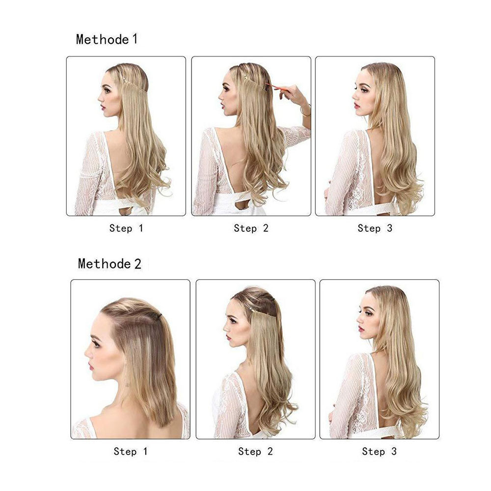 (55cm) Kunsthaar Extensions Halo-Haarverlängerung ohne Clip - Dunkelbraun