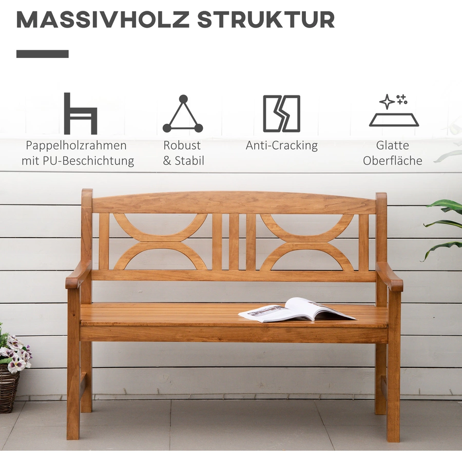 Outsunny Gartenbank mit Armlehne natur