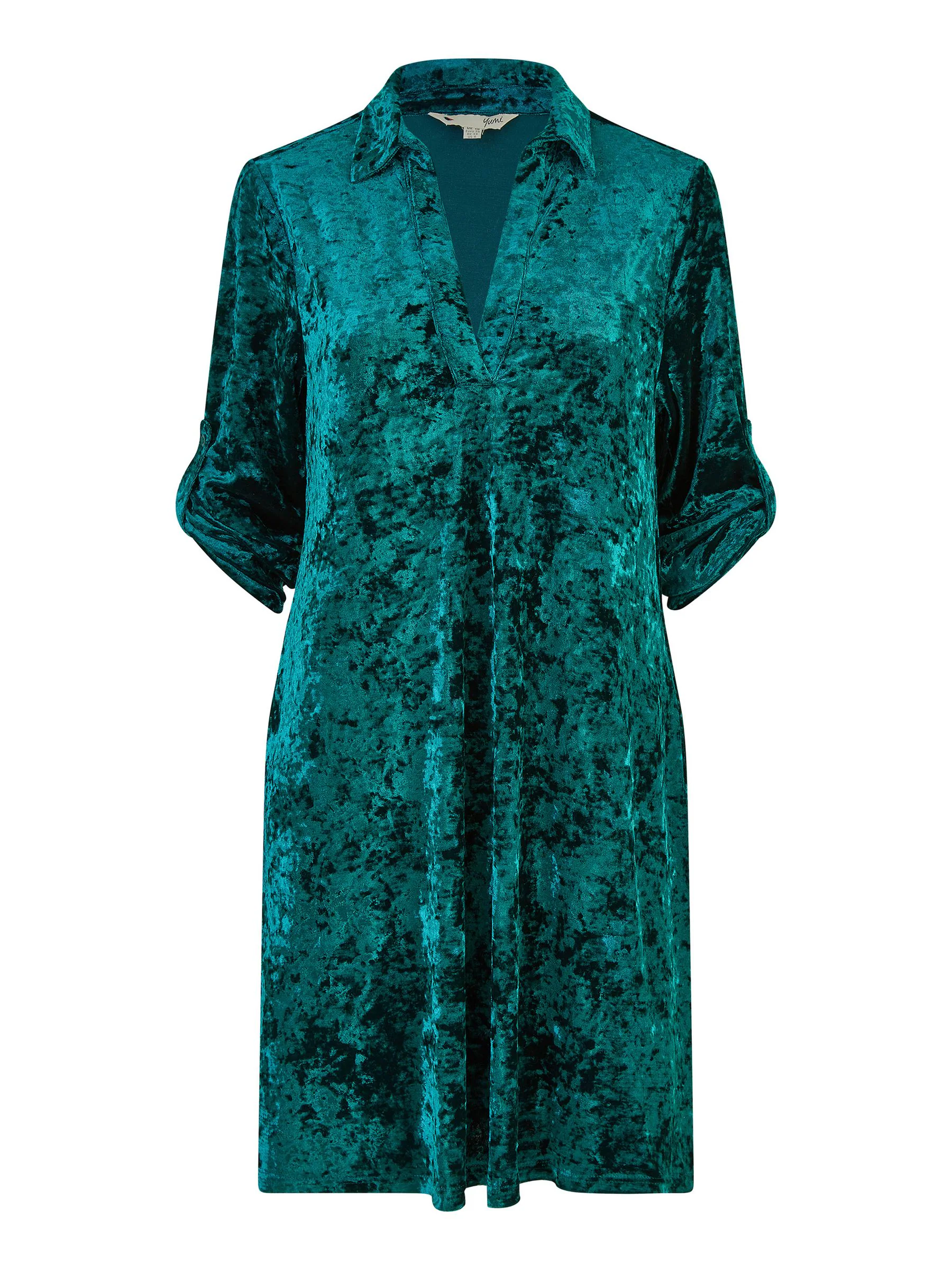 Groen - Yumi - Fluwelen tuniekjurk met 3/4-mouwen