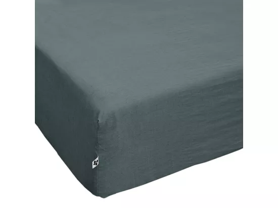Drap housse 140 x 190 x 30 cm en lin lavé bleu - LUISA
