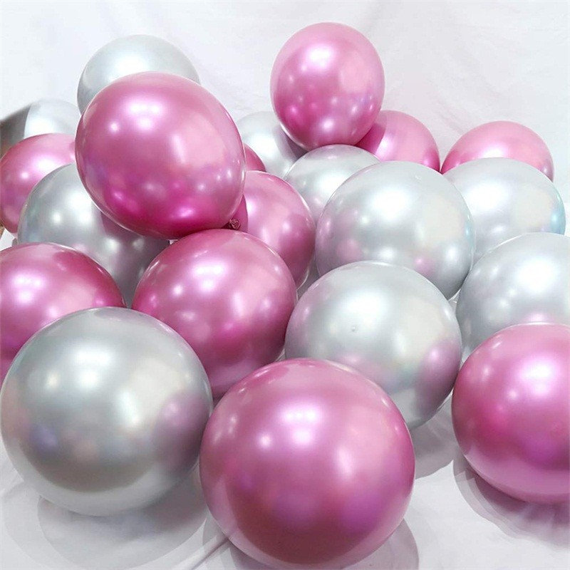 (30er Set) Ø25cm Party Deko Ballons Latex Luftballons Metallic  - Silber / Rosa