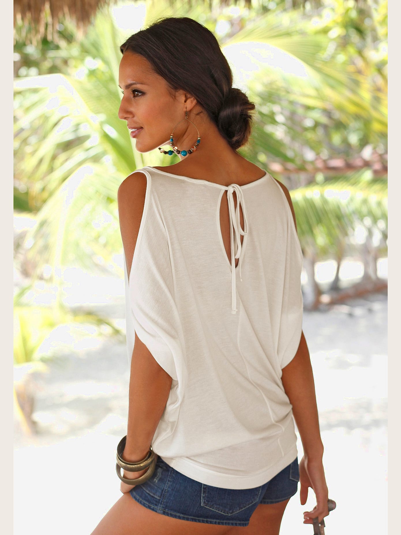 T-shirt de plage coupe affinante, fentes aux manches