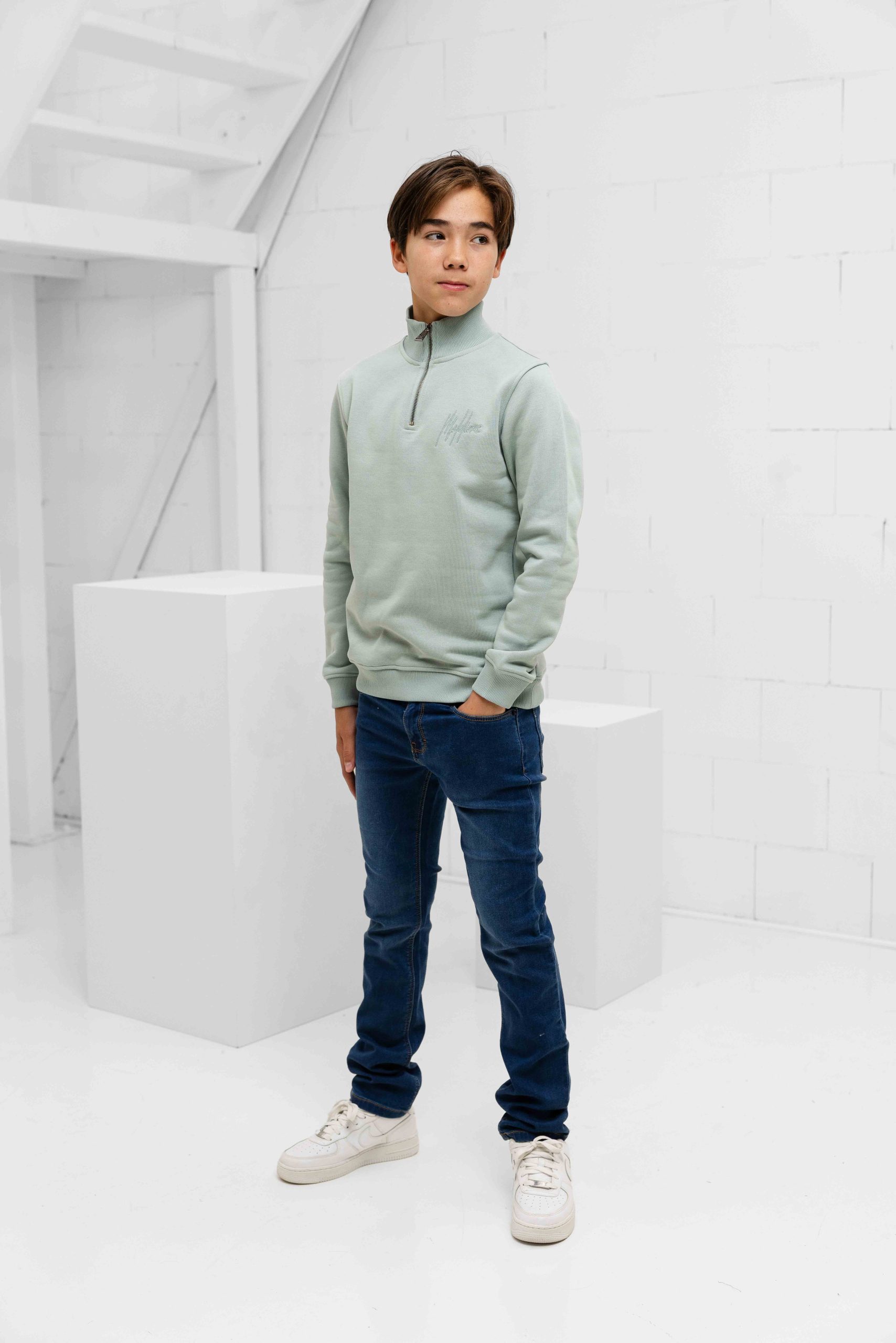 Malelions Turtle Half Zip Sweater Kids Lichtgroen