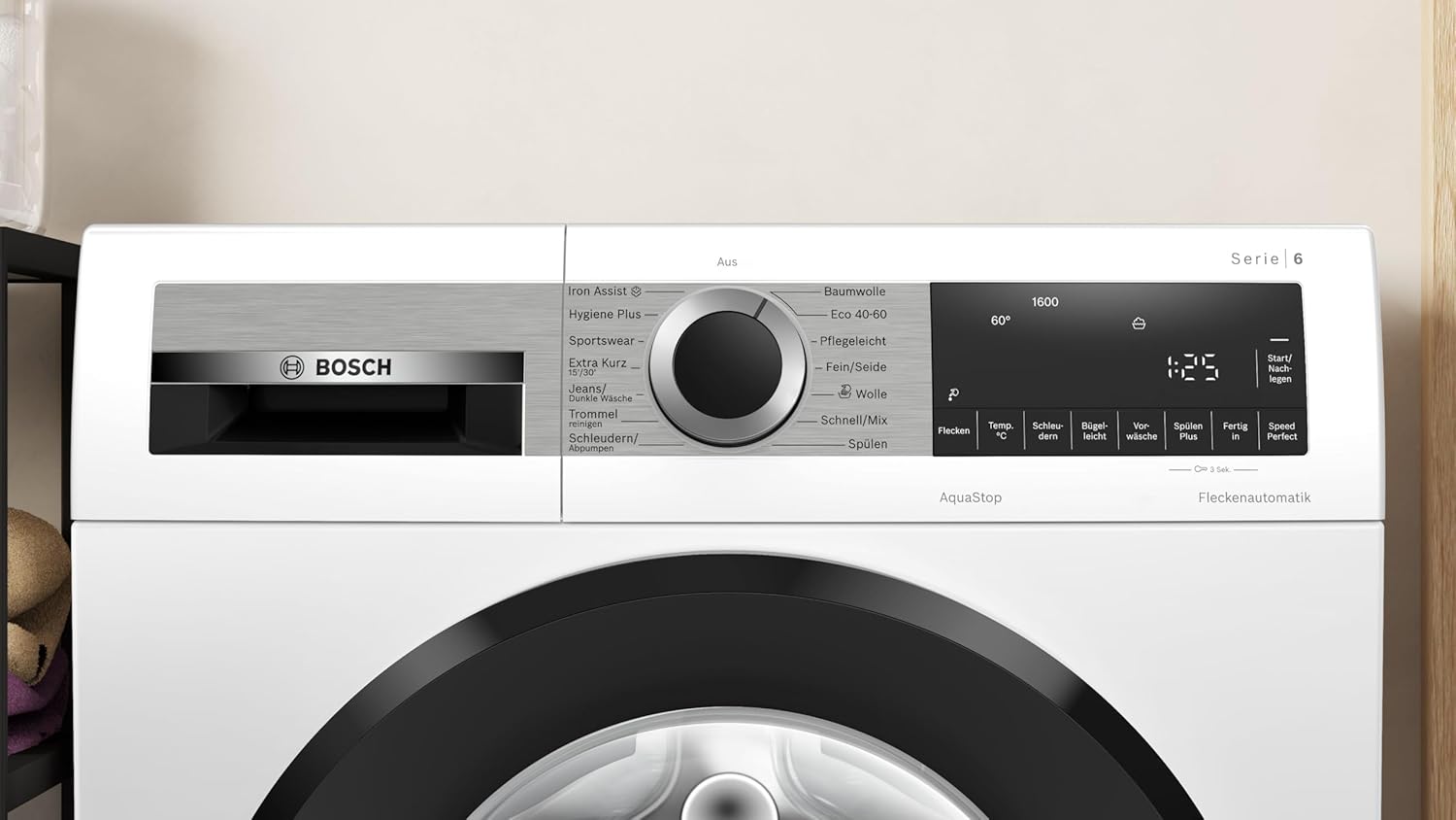 Bosch WGG256Z40, Serie 6, Waschmaschine 10 kg, 1600 UpM, Fleckenautomatik, Iron Assist, schneller Waschen mit Speed Perfect, Nachlegefunktion, Touch Control Bedienung, Hygienische Wäsche, AquaStop