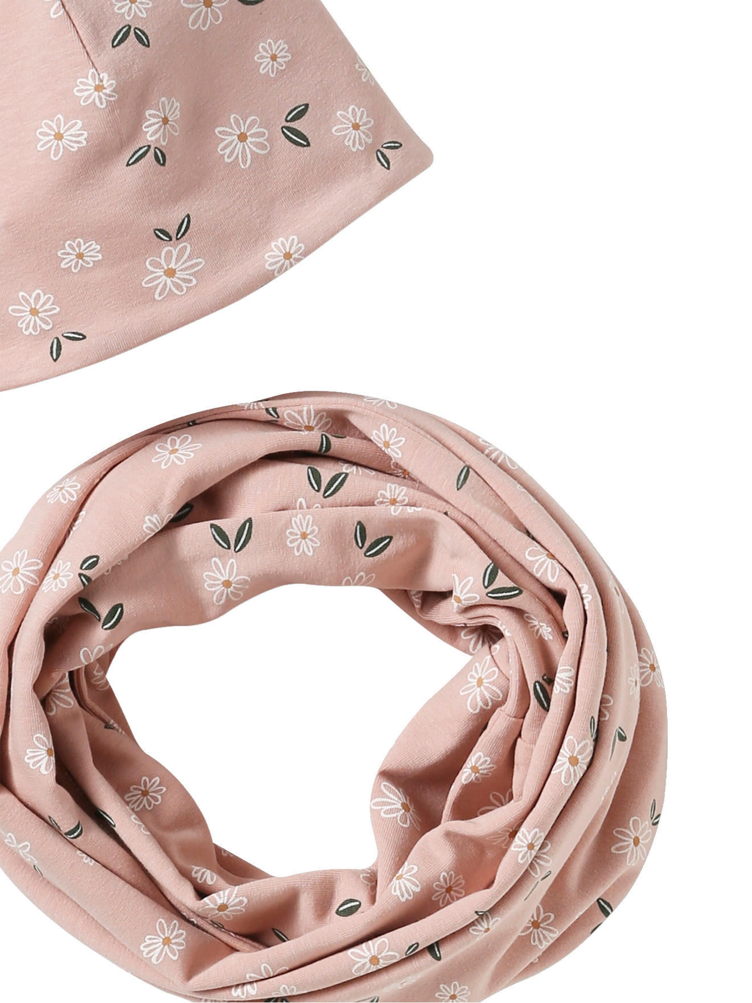 Vertbaudet Mädchen-Set: Mütze & Rundschal mit Blumen pudrig rosa