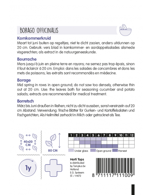 Hortitops Komkommerkruid (Borage) - Kruidenzaden - 2 g