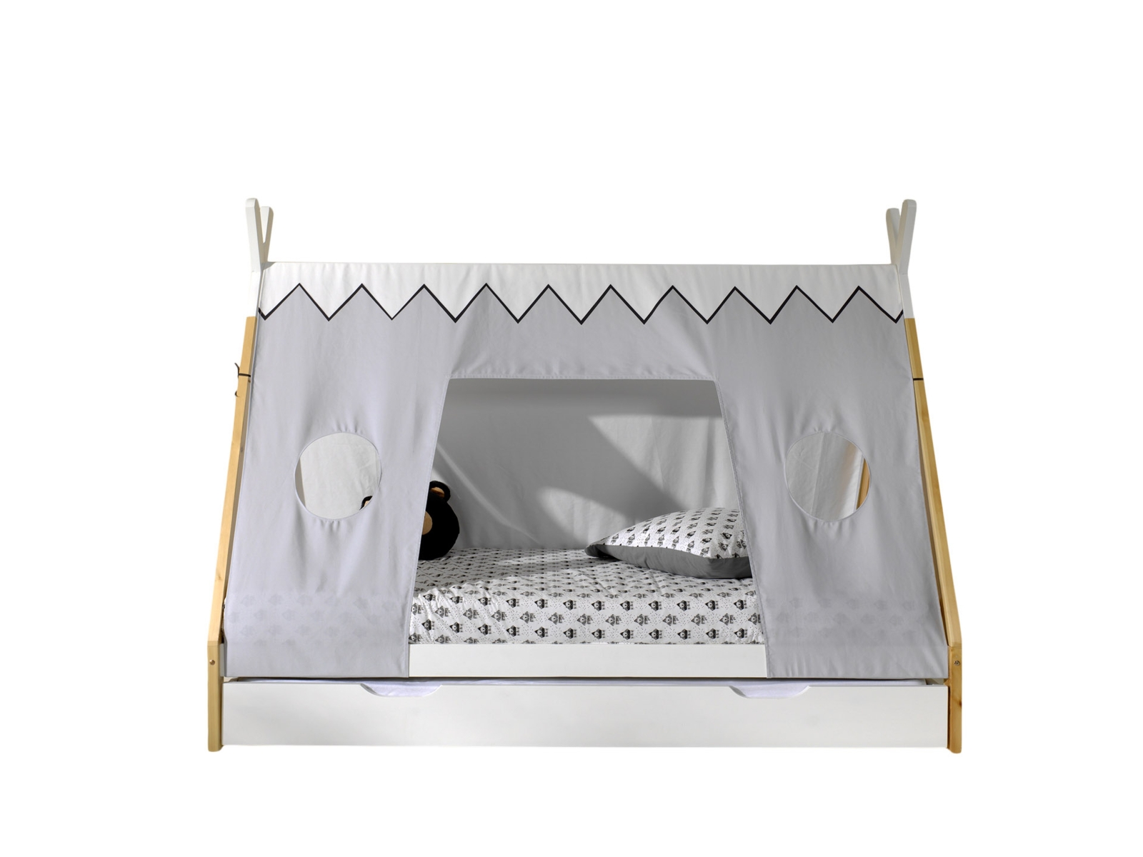 Tipi-Zelt-Bett - weiß-Kiefer - Schublade - Rolllattenrost - 90x200 cm