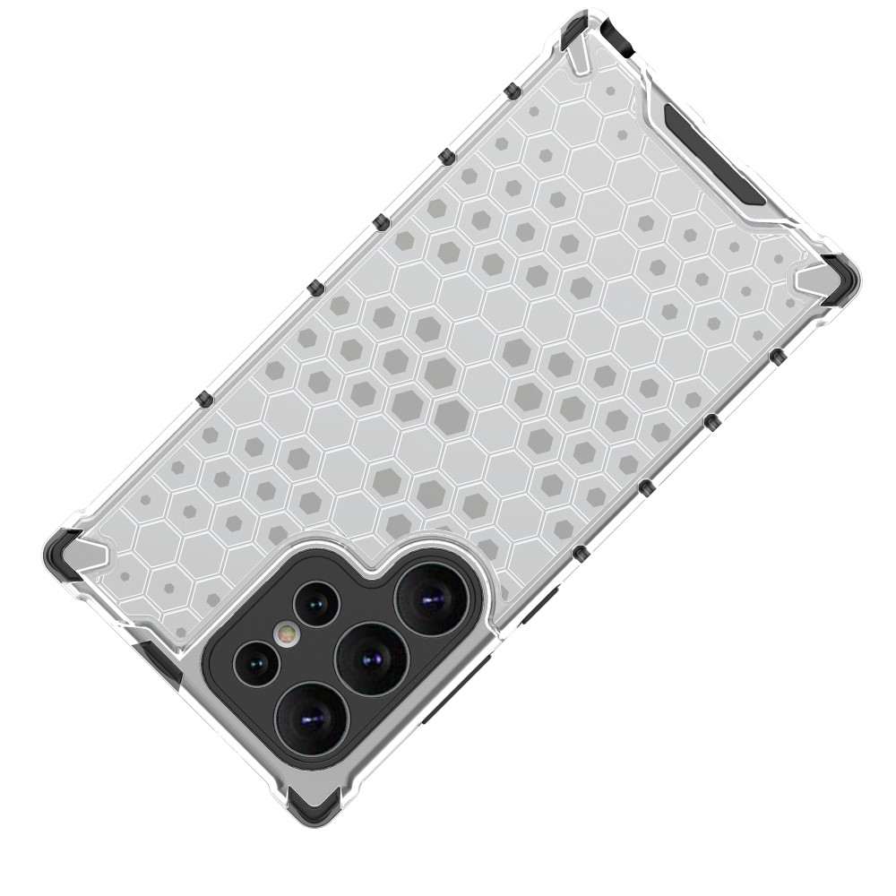 Samsung Galaxy S25 Ultra Hybrid Hülle Air Cushion Fallschutz   Bumper im Waben Design - Grau (Transparent)