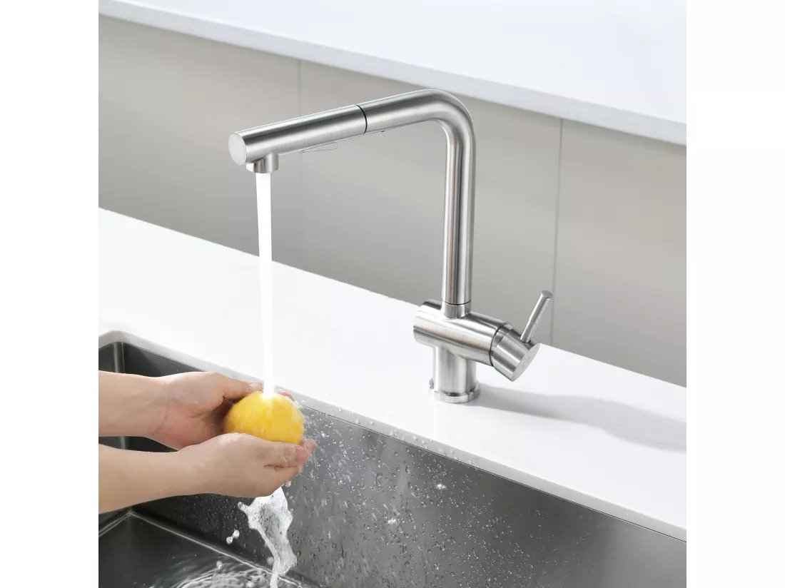 Cecipa max Évier Cuisine 1 Bac 70×44×21CM Évier à Encastrer Inox Brossé avec Egouttoir et Vasque + Mitigeur Brossé avec Douchette Robinet Douchette