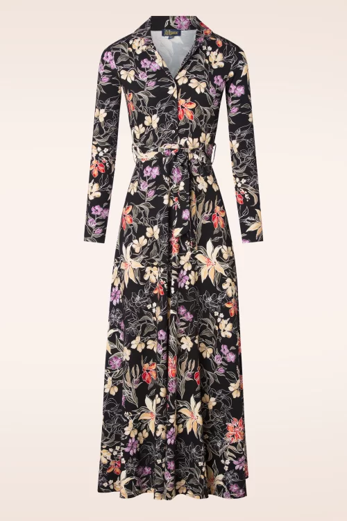 LaLamour Helena Botanical Flower maxi jurk in zwart en multi