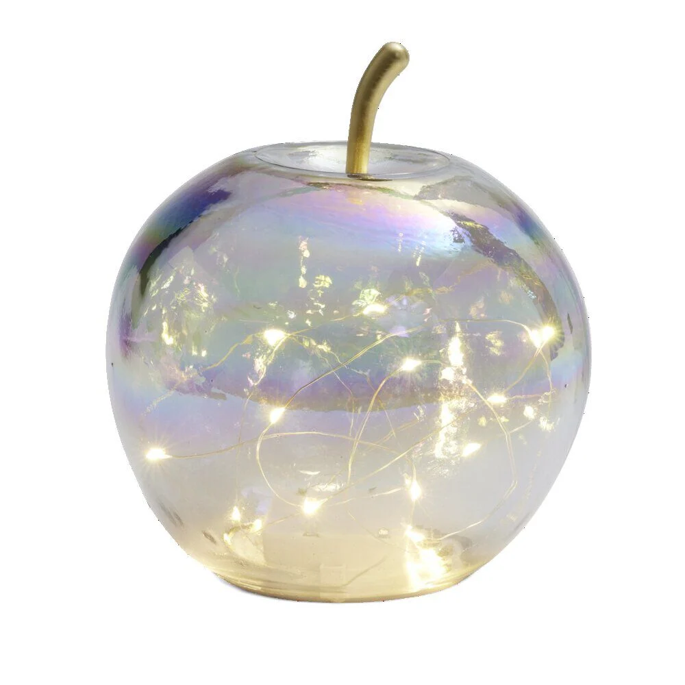 Pomme décoration LED en verre à poser grise Ø16cm