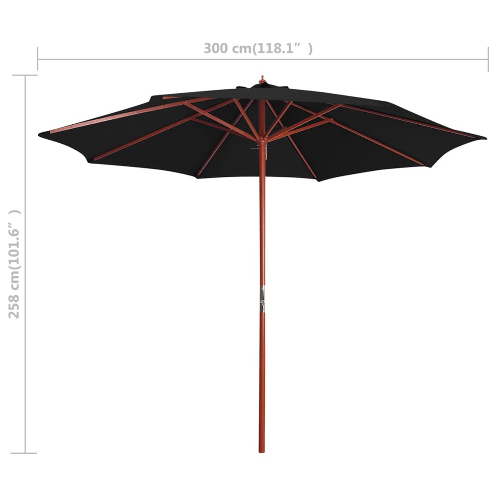 Parasol avec mât en bois 300 x 258 cm noir