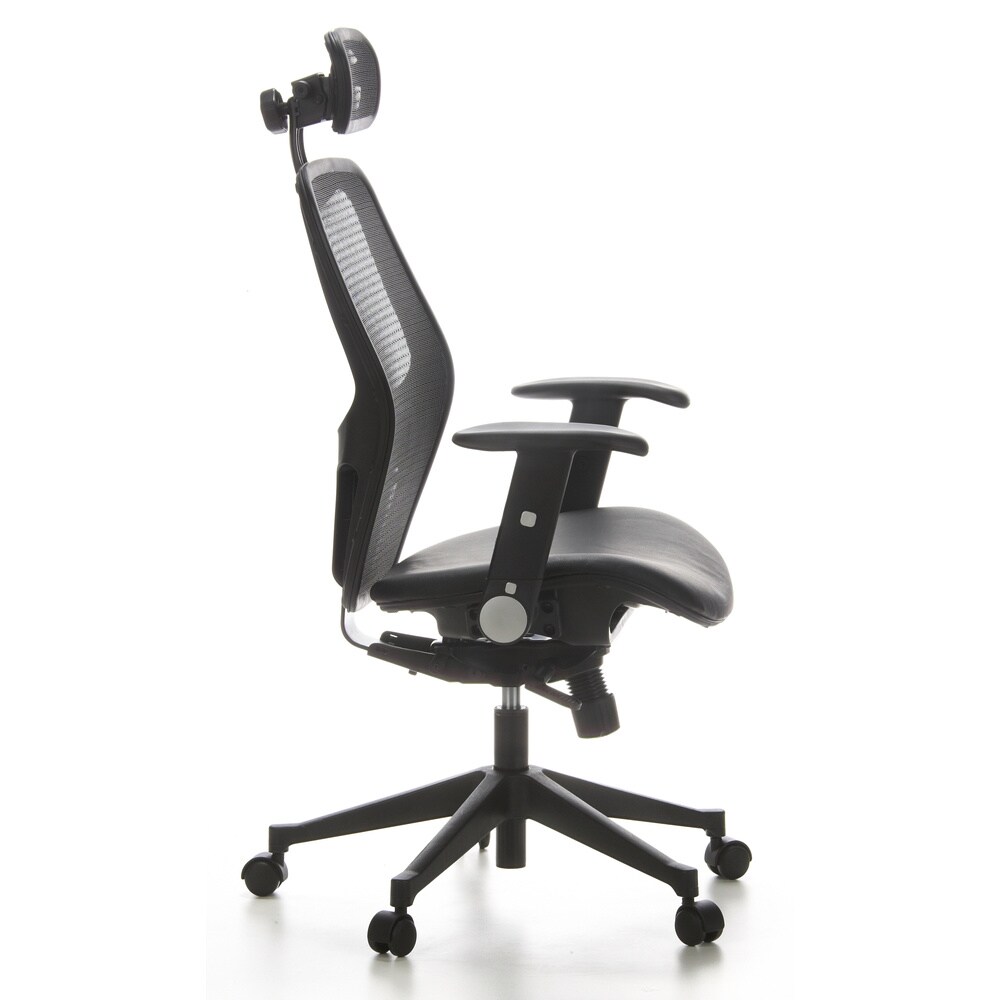 Profi Bürostuhl AIR-PORT Netzstoff/Leder mit abklappbaren Armlehnen hjh OFFICE