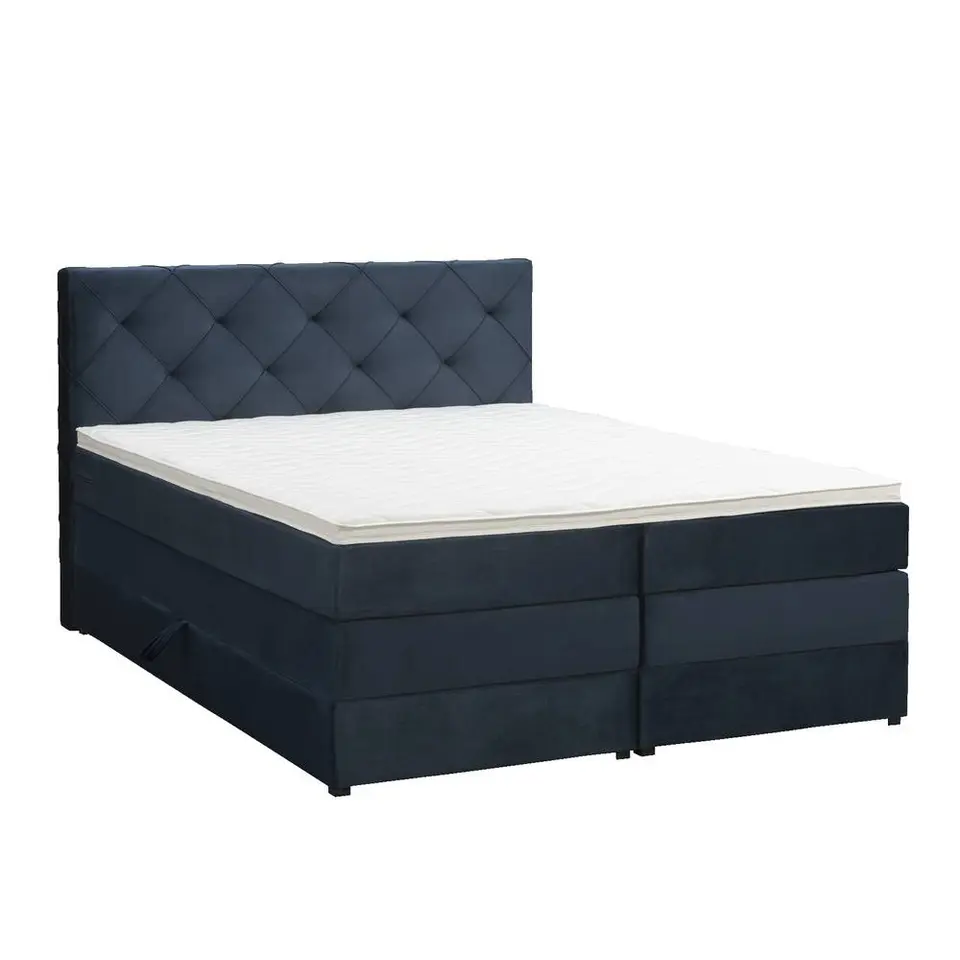 Boxspring met opbergruimte Liv geruit - blauw - 180x200 cm