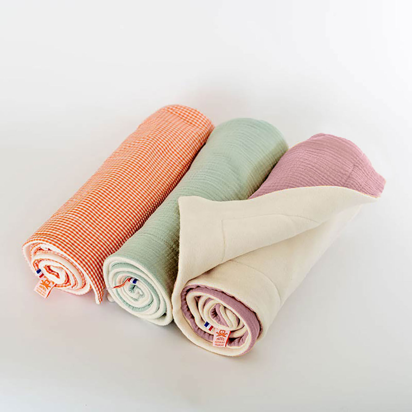 Papate Couverture en Coton Bio Rex blanc/rose - 70x95 cm