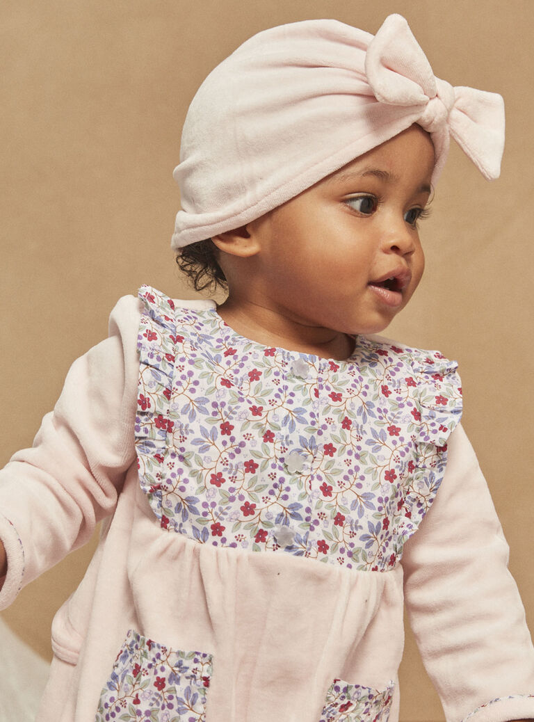 Grenouillière et bonnet rose en velours