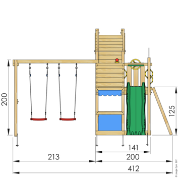 Speeltoestel Jungle Gym Resort grenen geïmpregneerd met glijbaan donker groen en 2-schommel module