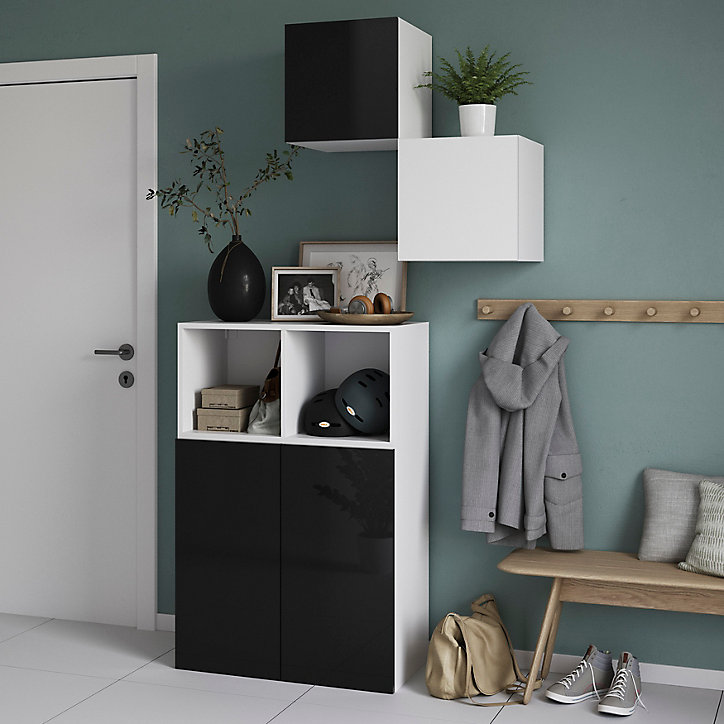 Meuble de rangement blanc portes battantes anthracite brillant GoodHome Atomia H. 112,5 x L. 75 x P. 37 cm