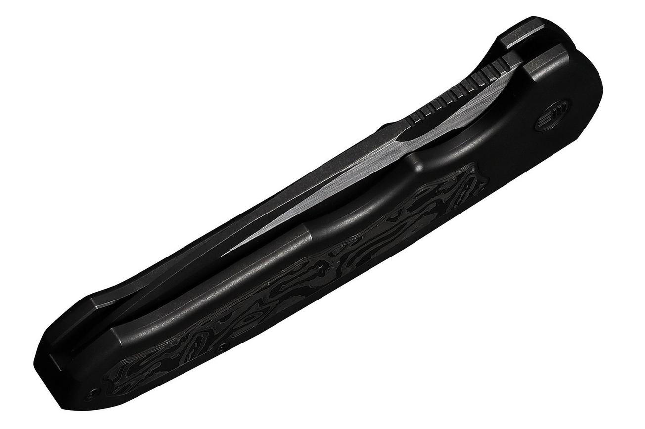 WE Knife Starlash WE23011D-1 Blackwashed Böhler M390 Satin Flat, Black Titanium, Aluminum Foil Carbon Fiber Inlay, zakmes