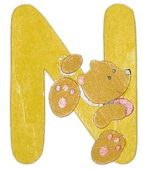 Holzbuchstabe N Bär-Design