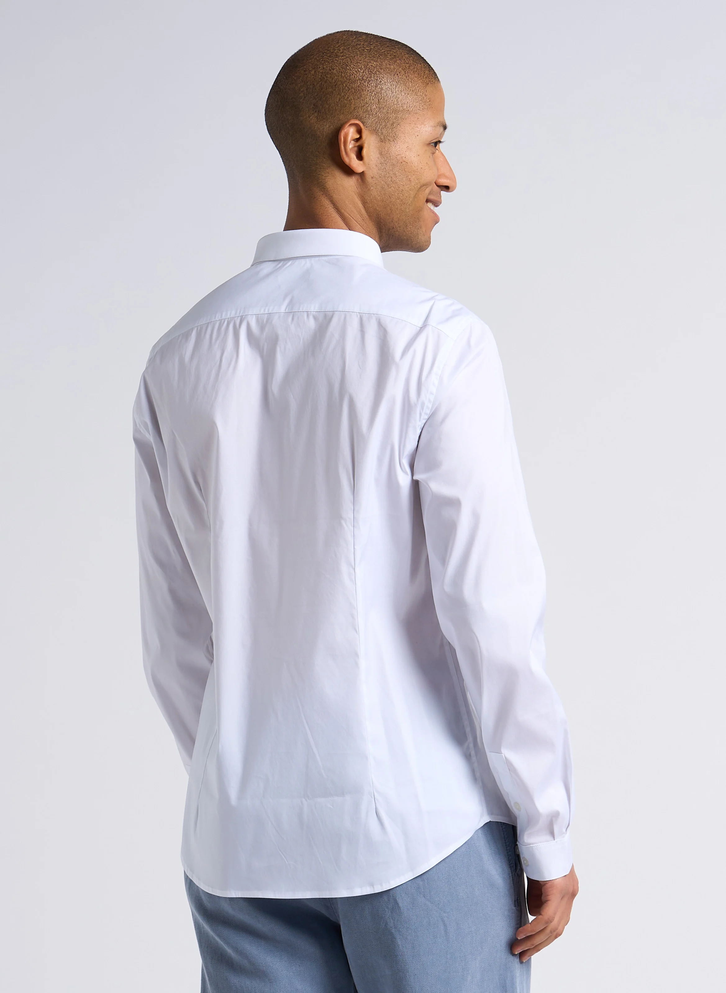 Chemise col classique slim-fit imprimé en coton mélangé | Blanc
