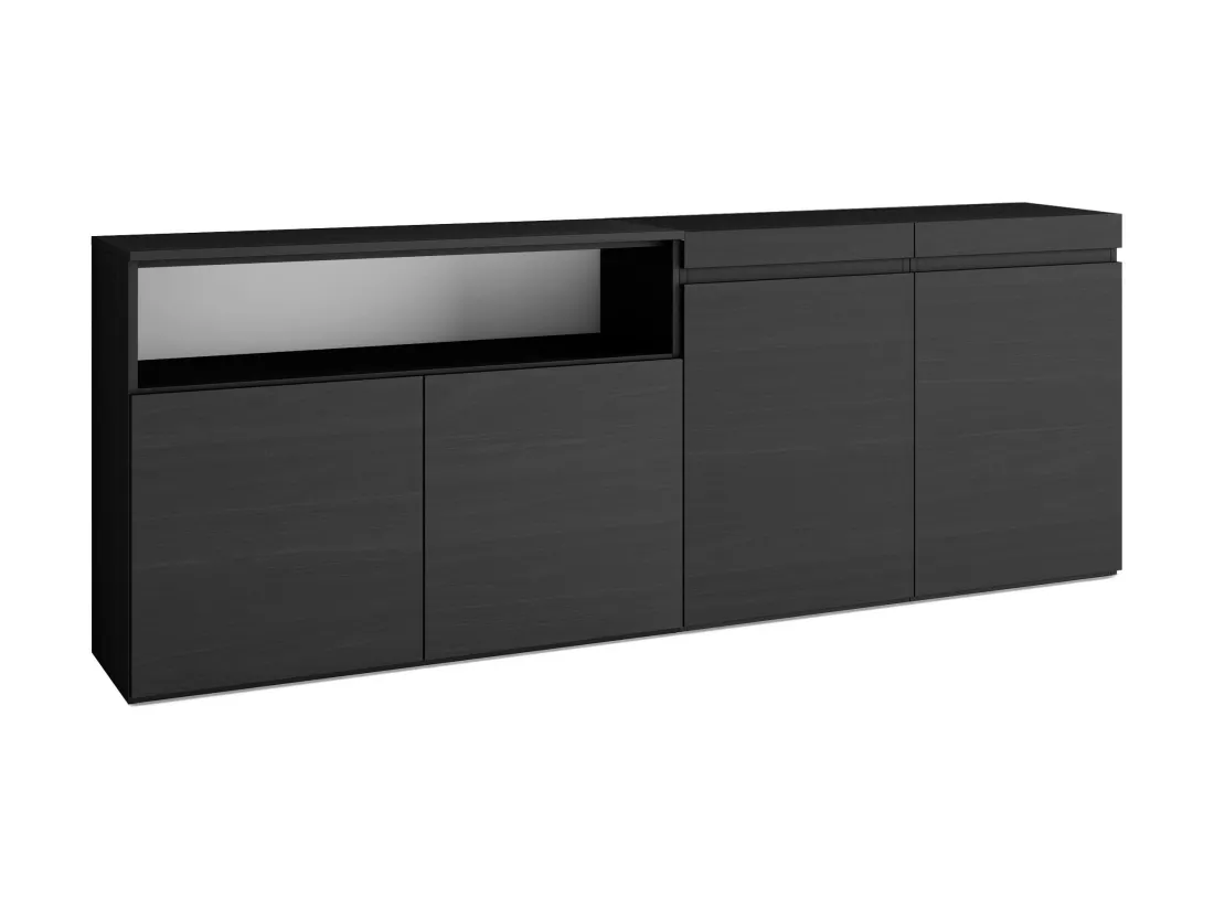 Buffet salon et cuisine, 200x75x35cm, 4 Portes, Noir